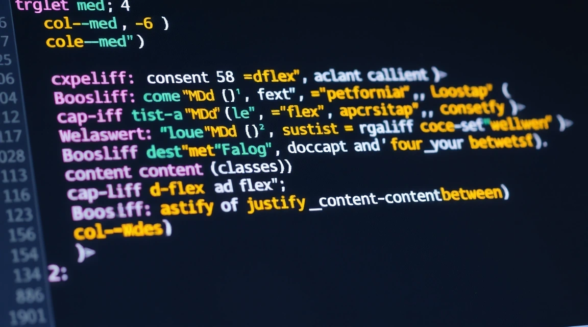 Close-up of code snippets showing Bootstrap 5 grid classes