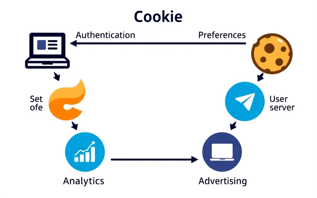Flowchart illustrating how cookies are used for website functionality, analytics, and personalization