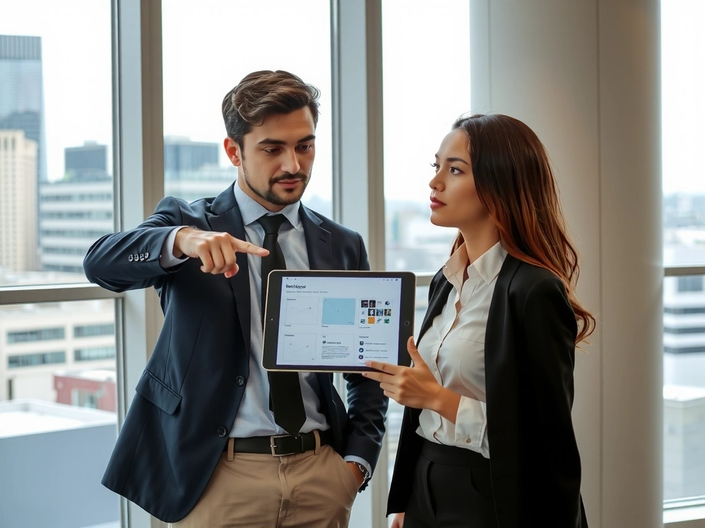 Consultation meeting with digital mockups on screen